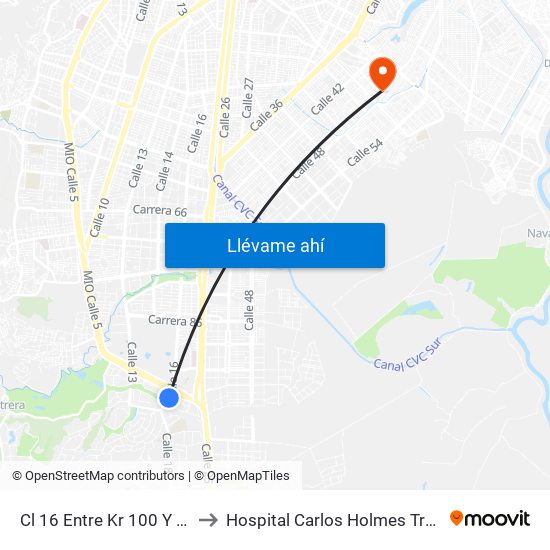 Cl 16 Entre Kr 100 Y 102 to Hospital Carlos Holmes Trujillo map