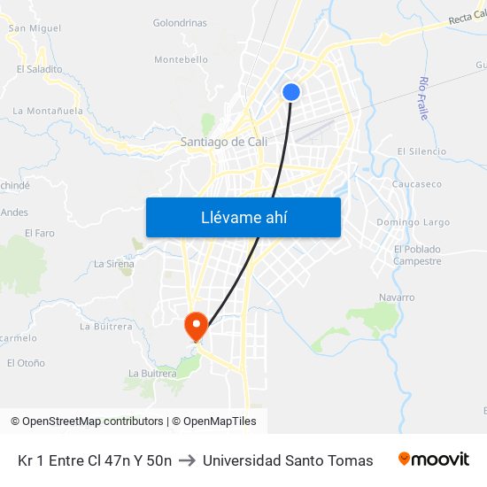 Kr 1 Entre Cl 47n Y 50n to Universidad Santo Tomas map