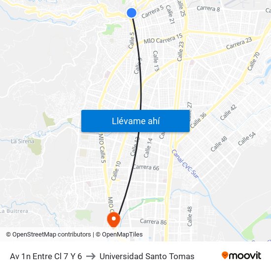 Av 1n Entre Cl 7 Y 6 to Universidad Santo Tomas map
