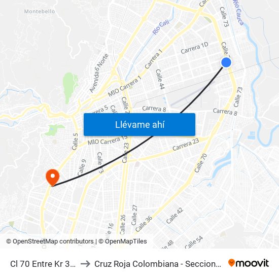 Cl 70 Entre Kr 3 Y 4c Pp2 to Cruz Roja Colombiana - Seccional Valle Del Cauca map