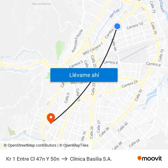 Kr 1 Entre Cl 47n Y 50n to Clínica Basilia S.A. map