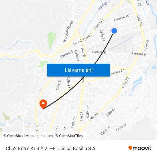 Cl 52 Entre Kr 3 Y 2 to Clínica Basilia S.A. map