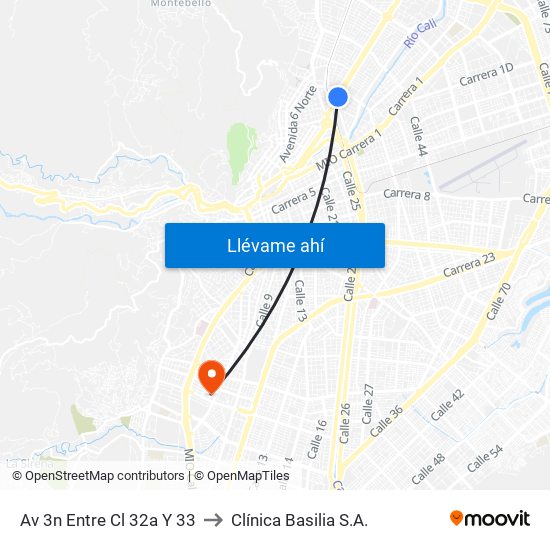 Av 3n Entre Cl 32a Y 33 to Clínica Basilia S.A. map