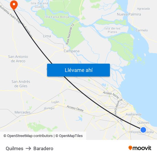 Quilmes to Baradero map