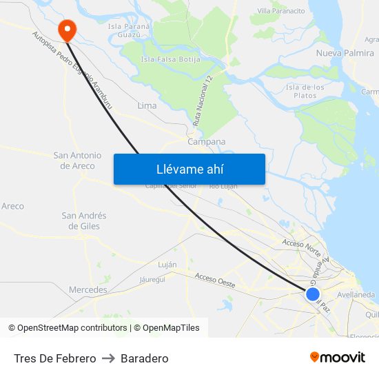 Tres De Febrero to Baradero map