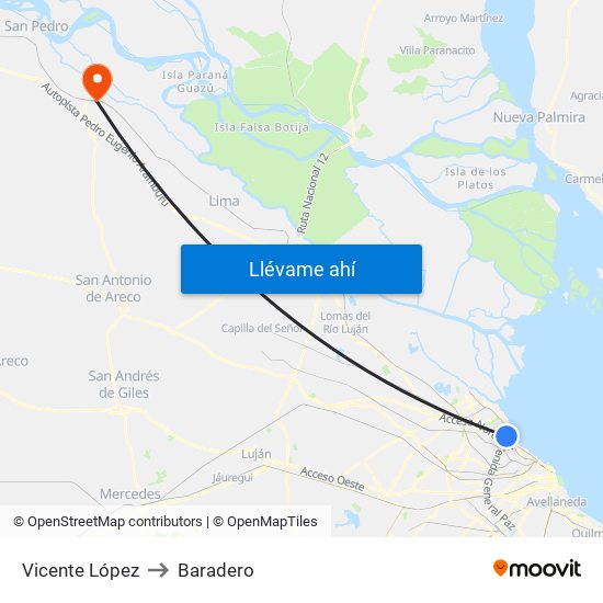 Vicente López to Baradero map