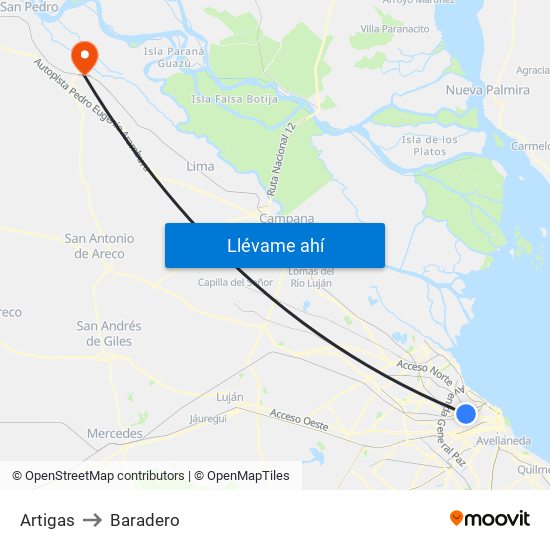 Artigas to Baradero map
