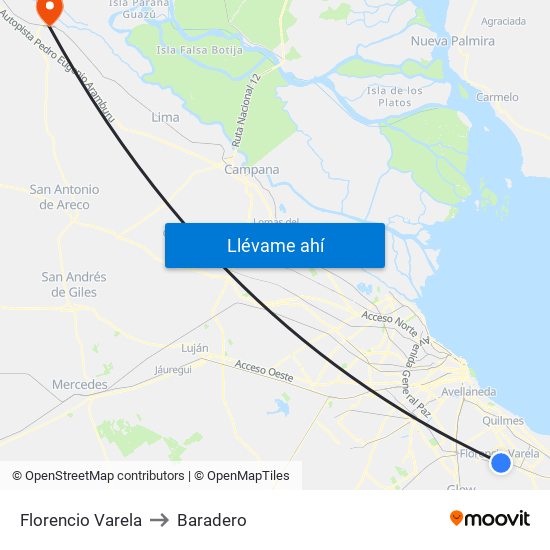 Florencio Varela to Baradero map