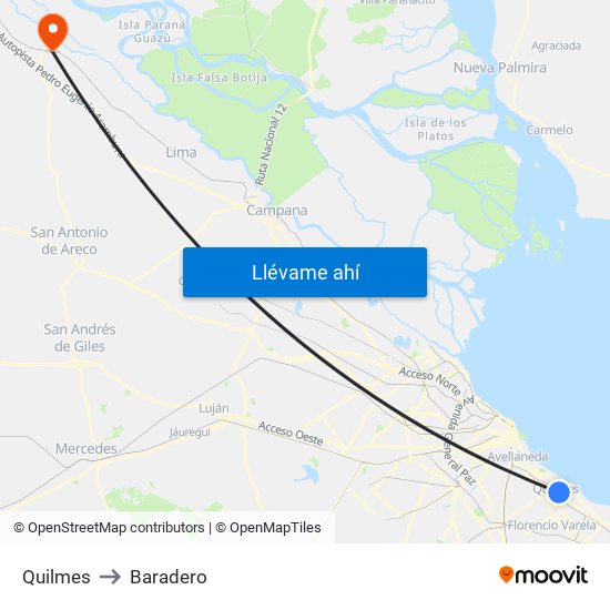 Quilmes to Baradero map