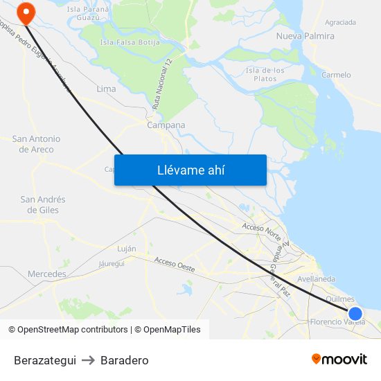 Berazategui to Baradero map