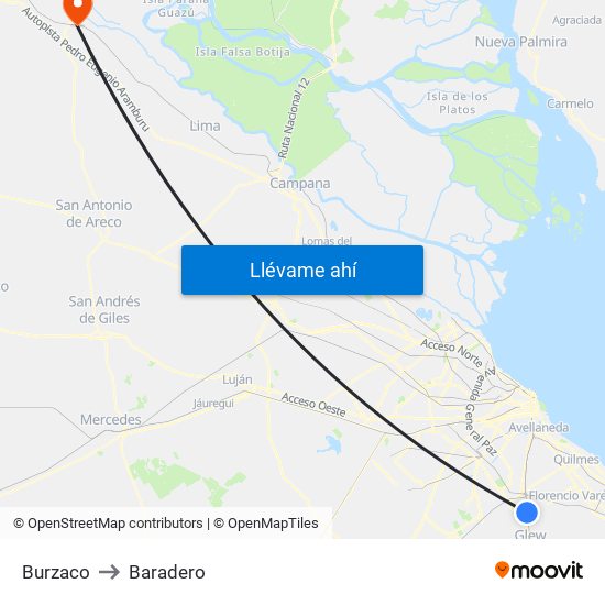 Burzaco to Baradero map
