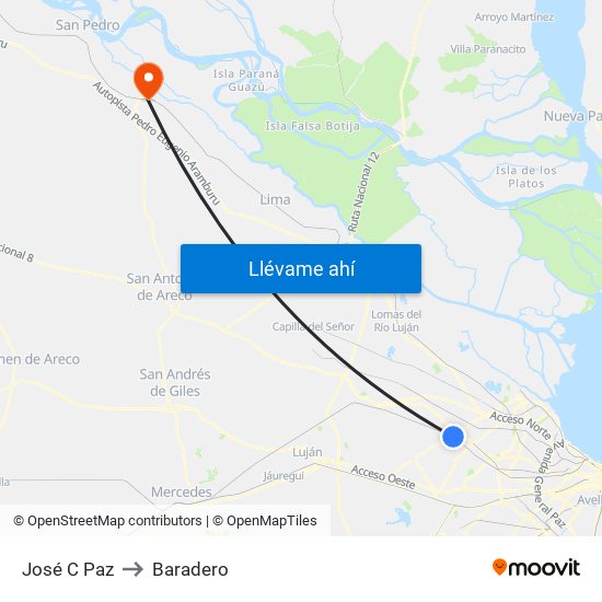 José C Paz to Baradero map