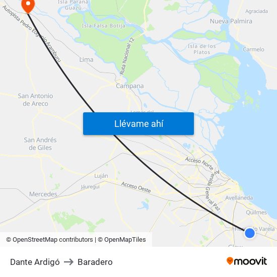 Dante Ardigó to Baradero map