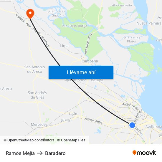 Ramos Mejía to Baradero map