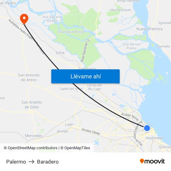 Palermo to Baradero map