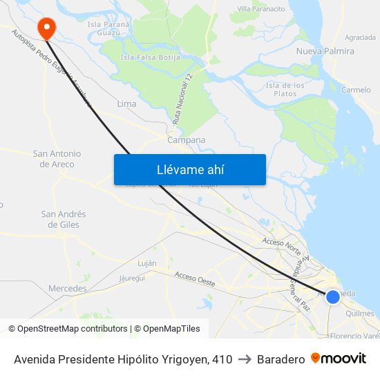 Avenida Presidente Hipólito Yrigoyen, 410 to Baradero map