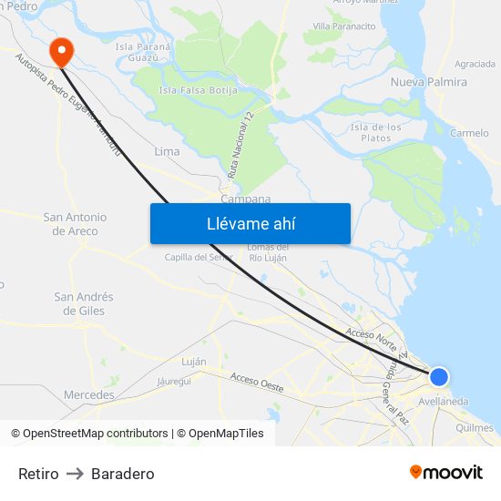 Retiro to Baradero map