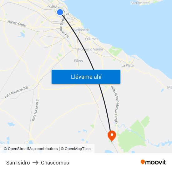 San Isidro to Chascomús map