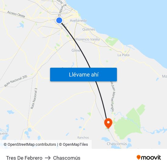 Tres De Febrero to Chascomús map