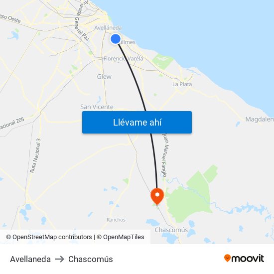 Avellaneda to Chascomús map