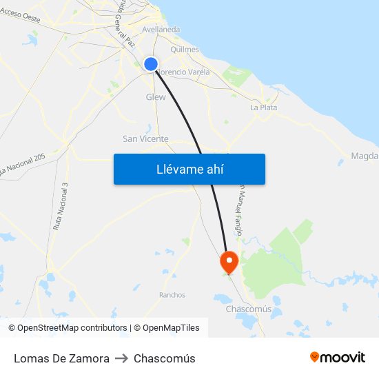 Lomas De Zamora to Chascomús map