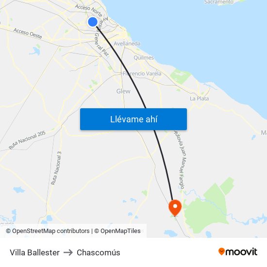 Villa Ballester to Chascomús map