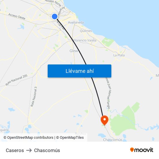 Caseros to Chascomús map