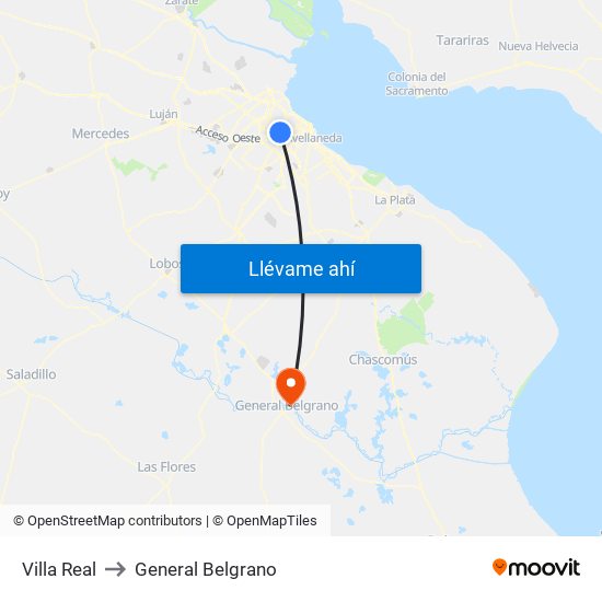 Villa Real to General Belgrano map