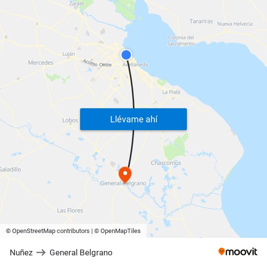 Nuñez to General Belgrano map