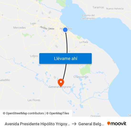 Avenida Presidente Hipólito Yrigoyen, 410 to General Belgrano map