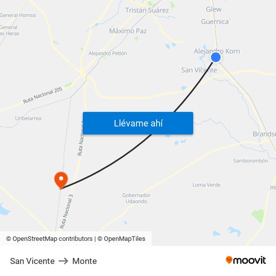 San Vicente to Monte map