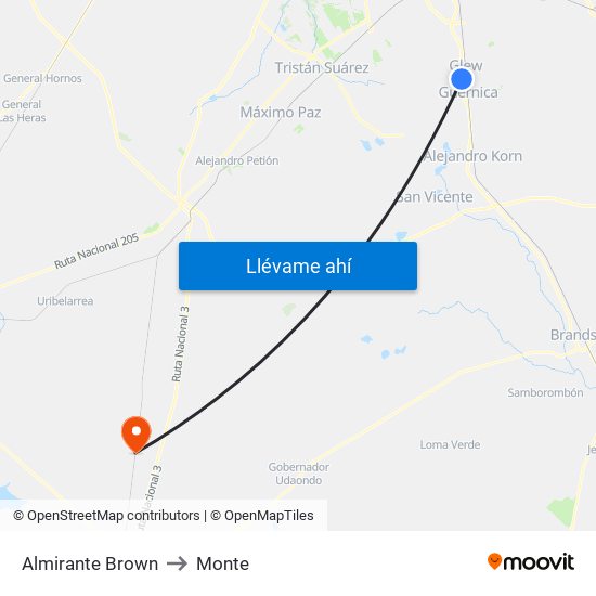 Almirante Brown to Monte map