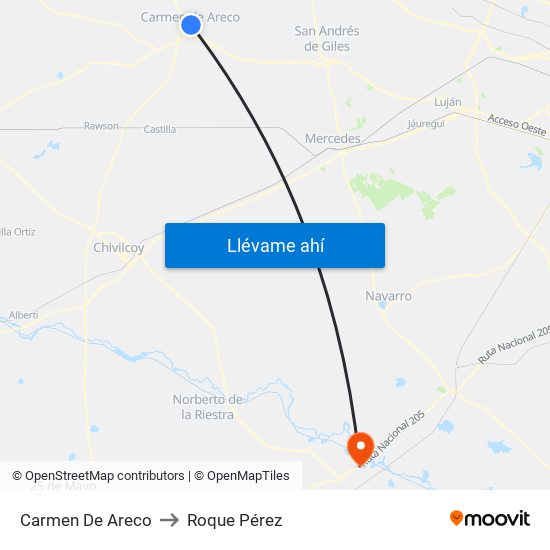 Carmen De Areco to Roque Pérez map