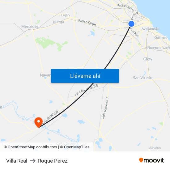 Villa Real to Roque Pérez map