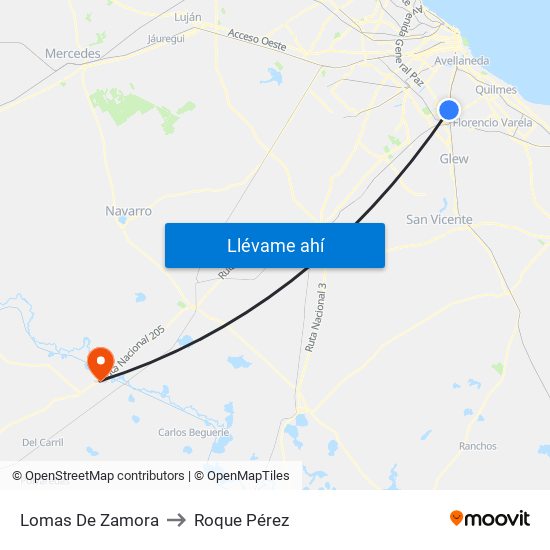 Lomas De Zamora to Roque Pérez map