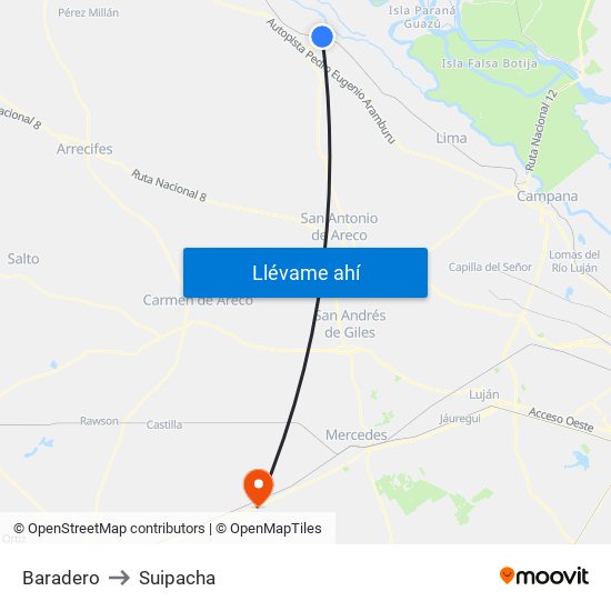Baradero to Suipacha map