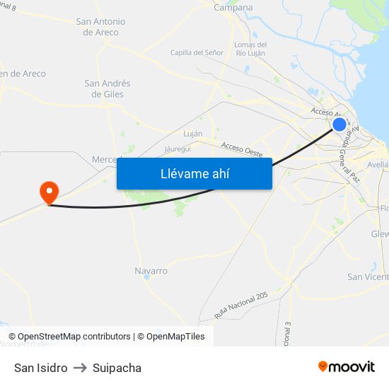 San Isidro to Suipacha map