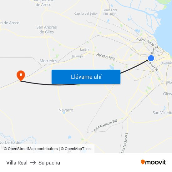 Villa Real to Suipacha map