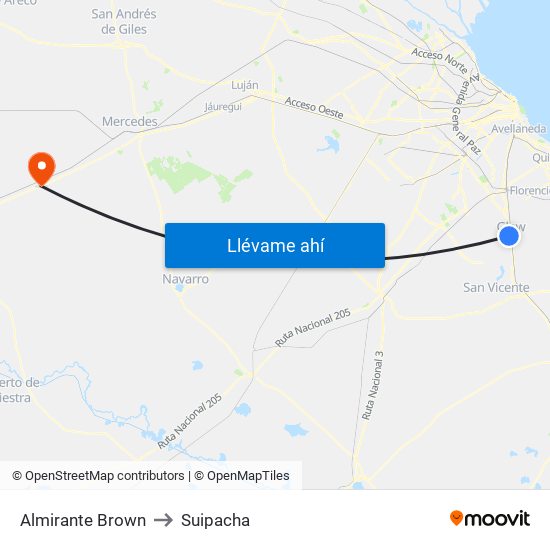 Almirante Brown to Suipacha map