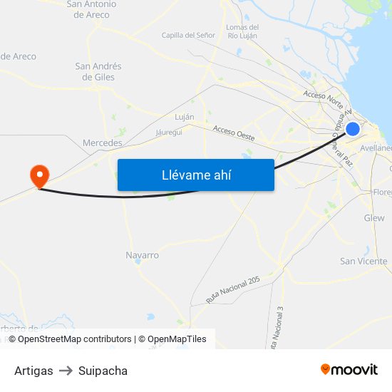 Artigas to Suipacha map