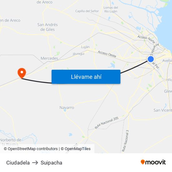 Ciudadela to Suipacha map