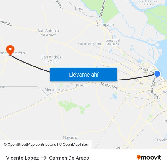 Vicente López to Carmen De Areco map