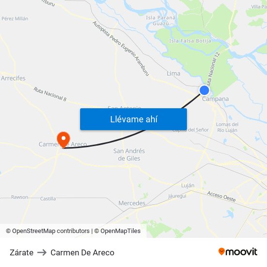 Zárate to Carmen De Areco map