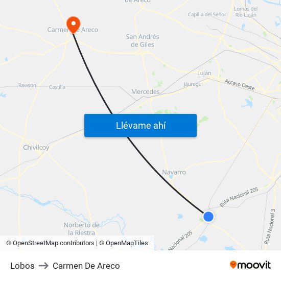 Lobos to Carmen De Areco map