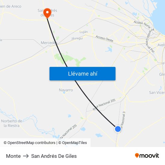 Monte to San Andrés De Giles map