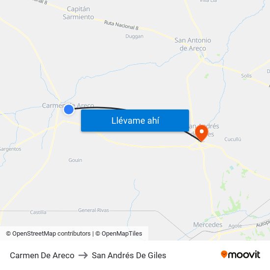 Carmen De Areco to San Andrés De Giles map