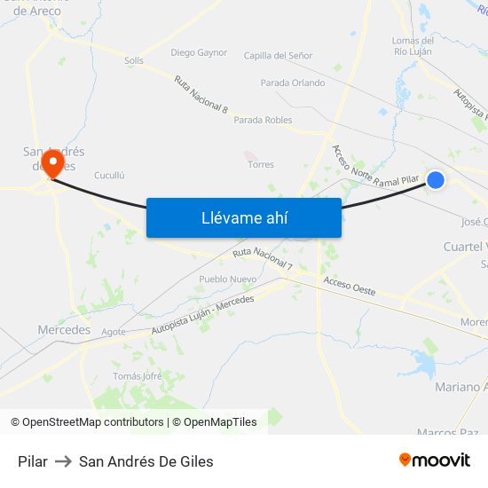 Pilar to San Andrés De Giles map