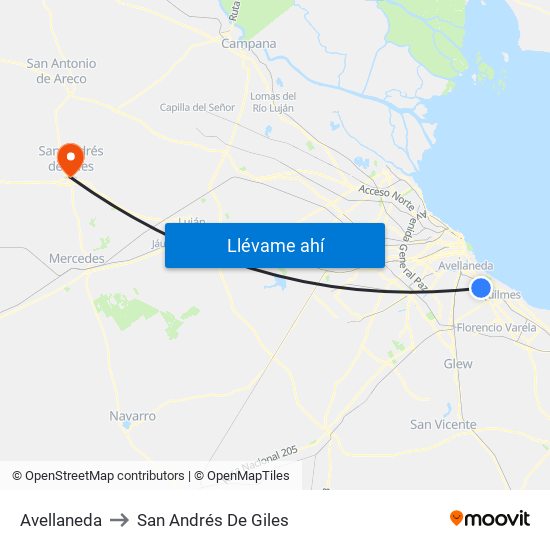 Avellaneda to San Andrés De Giles map