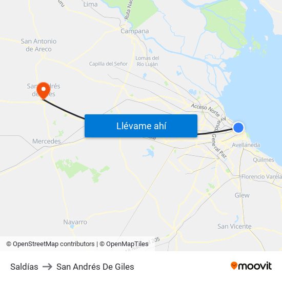 Saldías to San Andrés De Giles map