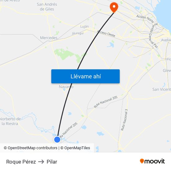 Roque Pérez to Pilar map